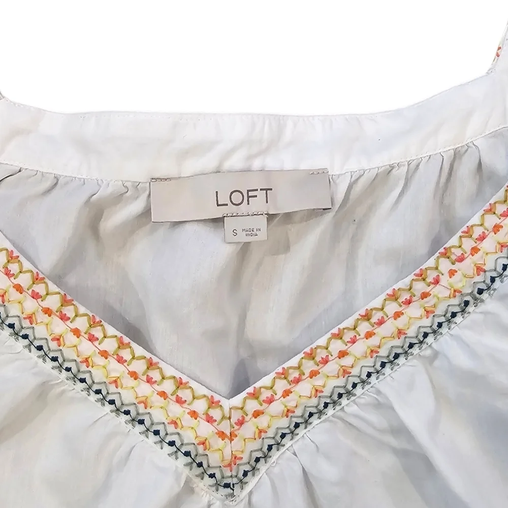 LOFT White Blouse with Colorful Embroidery